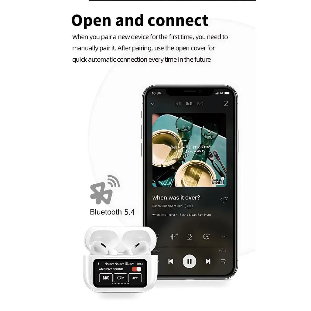 2024 Nouveaux écouteurs Bluetooth antibruit avec écran tactile intelligent